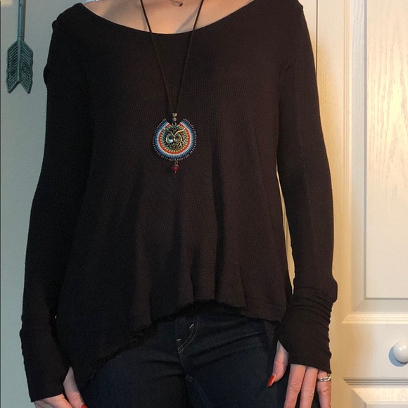 Free People We the Free Long Flowing Black Sweater - Picture 3 of 8